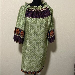 Green Patterned Dress with Colorful Accents